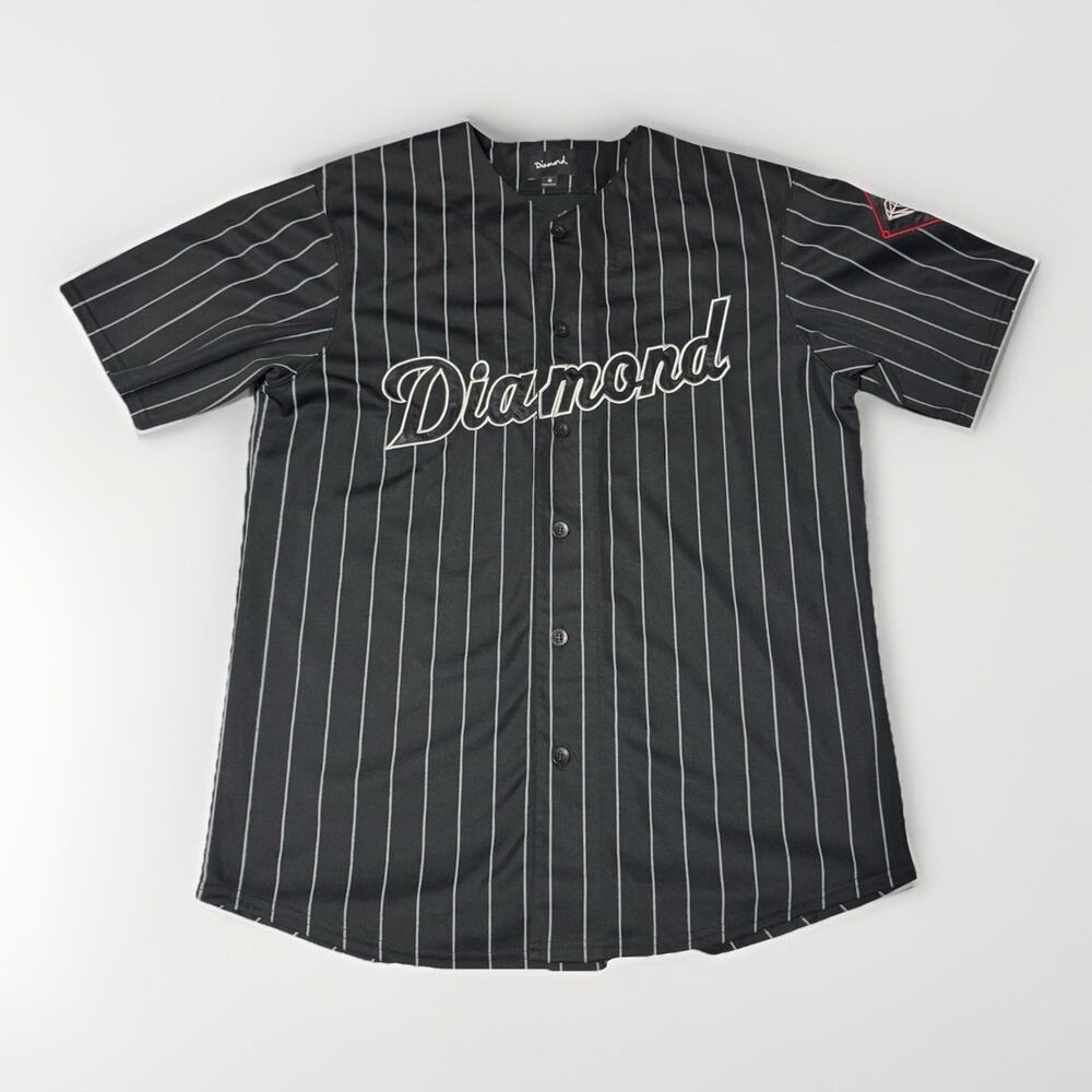 Diamond Supply Co Baseball Jersey Men's Medium Black Pinstripe 98 Button Up